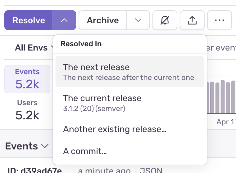 View of the resolve issue dropdown options on issue details.