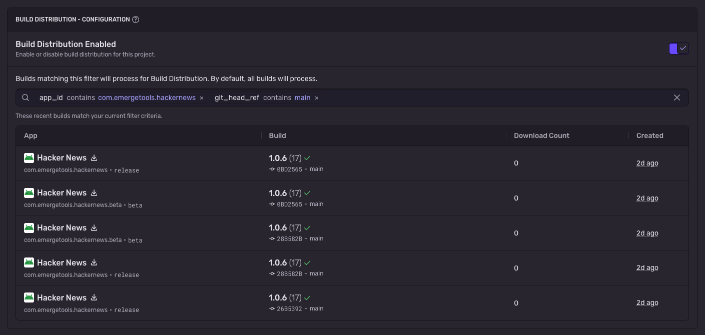 Example filter configuration